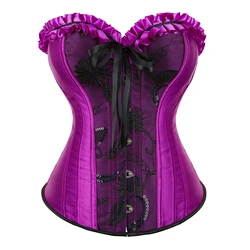 Purple Waist Bustier Top Daily Wearing Lace Up Boned Overbust Corset Slimming Korset