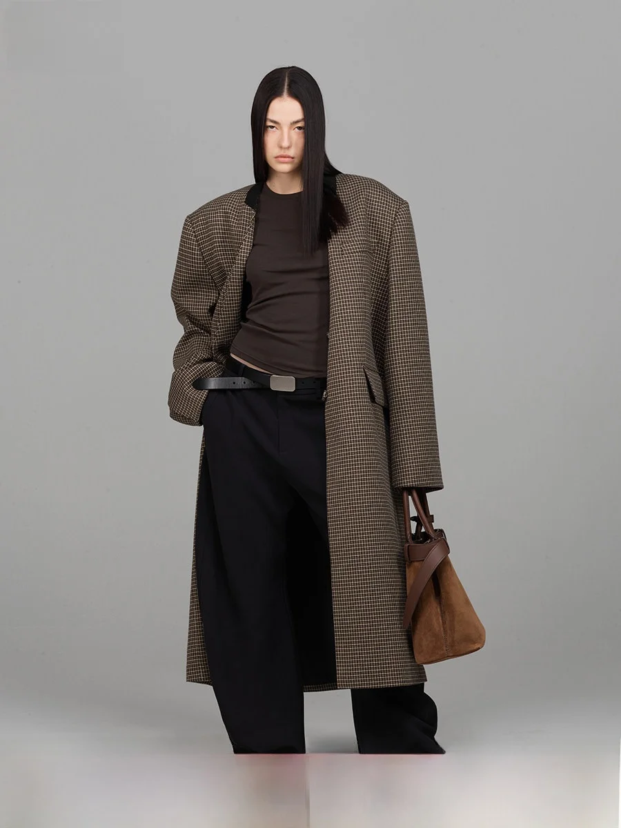 

ACSENSE STUDIO Уличная модная женская ветровка оверсайз без воротника с длинными рукавами, цветная, с плетеным узором в клетку