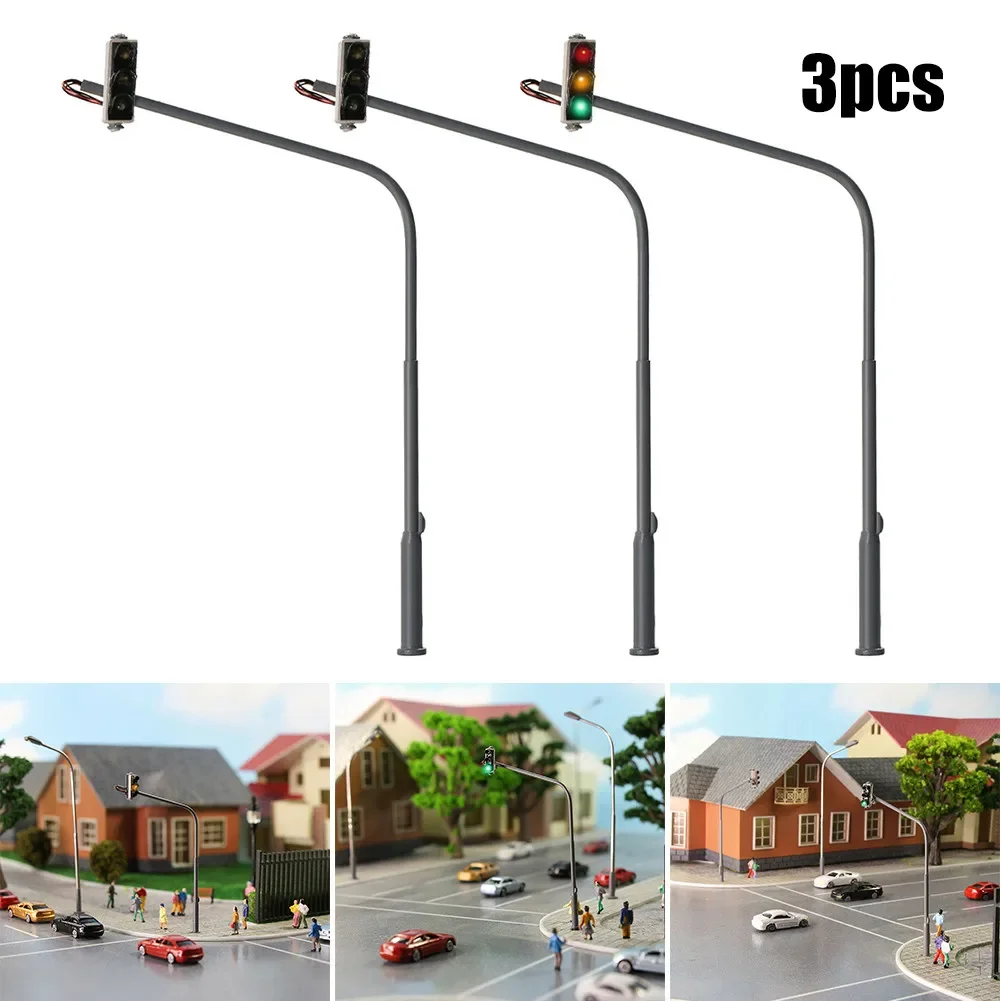 3Pcs Crossing Walk Traffic Lights Model LED Pedestrian Street Signals Light Model Lamps DIY Train Railroad Garden Decoration