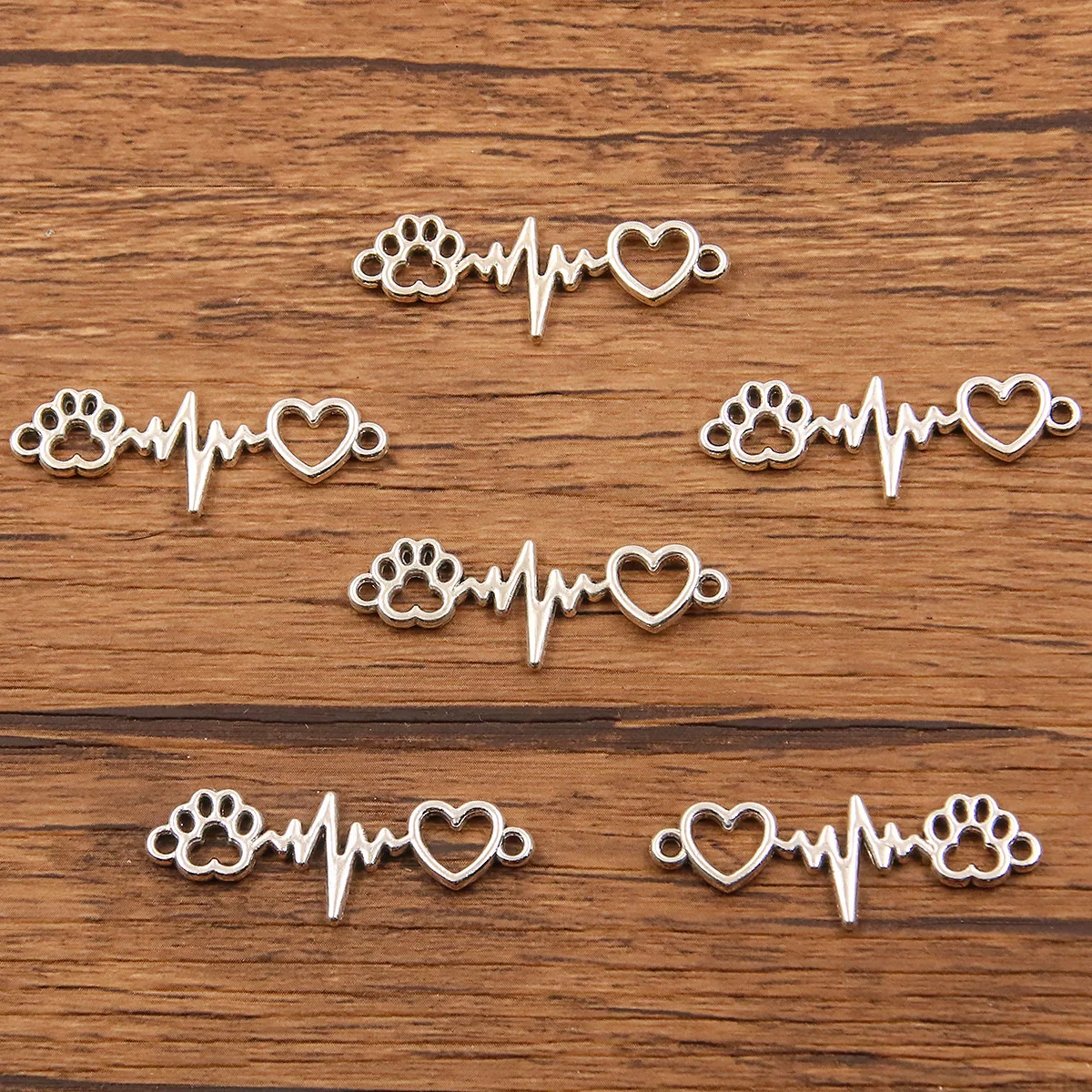 30/60pcs Charms ECG Heartbeat Connector Heart Dog Claw Link Antique Silver Color Pendant Making DIY Tibetan Finding 12*34mm