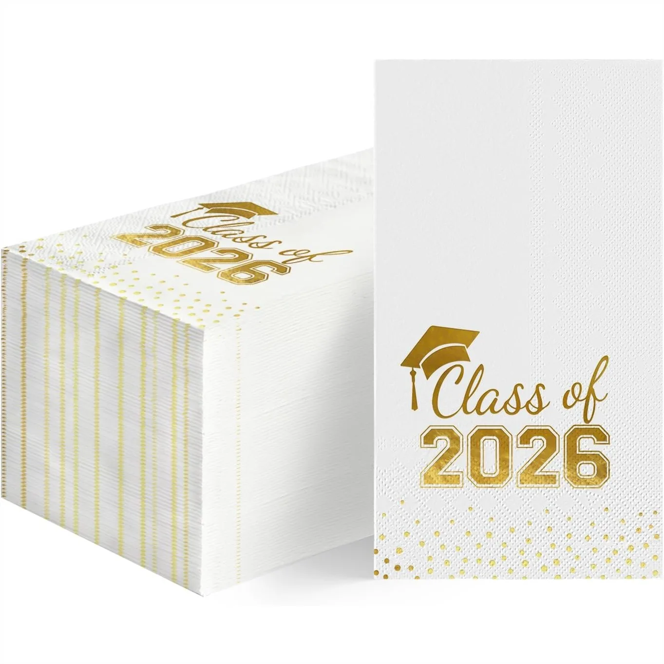 

100 Graduation Napkins White Gold Foil Dots Disposable Paper Napkins for 2026 Class Party Celebration Hand Towel