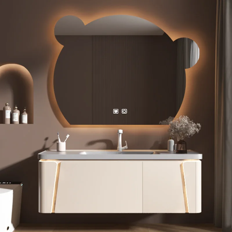 With light arc microcrystalline stone integrated basin bathroom cabinet toilet washbasin wash basin bathroom cabinet combination