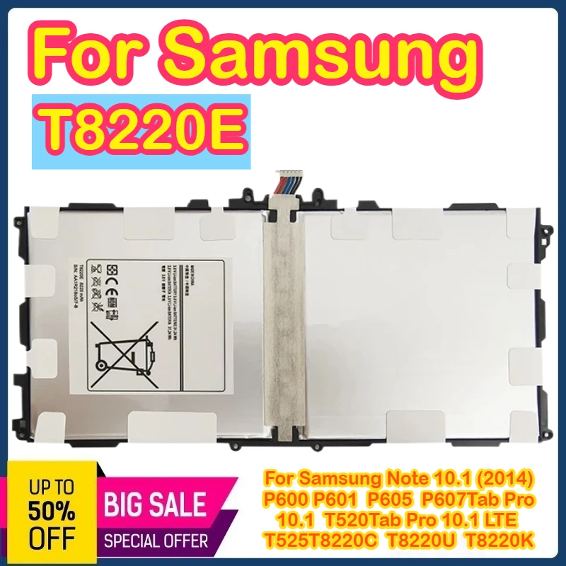 

T8220E Аккумулятор 8220 мАч 3,8 В для Samsung GALAXY Note 10,1 Tab Pro P600 P601 P605 P607 SM-T520 SM-T525 T8220E