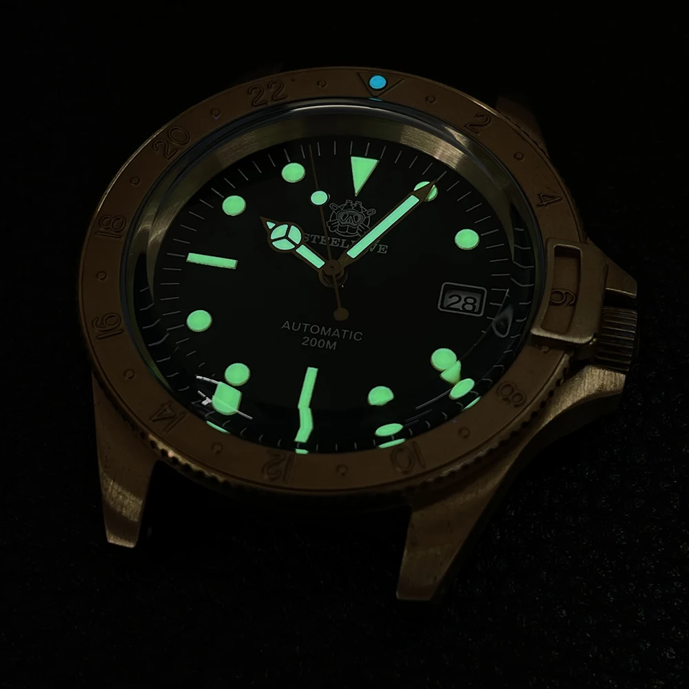 STEELDIVE Brand SD1966S 120 Clicks Bezel C3 Green Luminous NH35 200M Sapphire Glass Automatic Mens Bronze Dive Watches