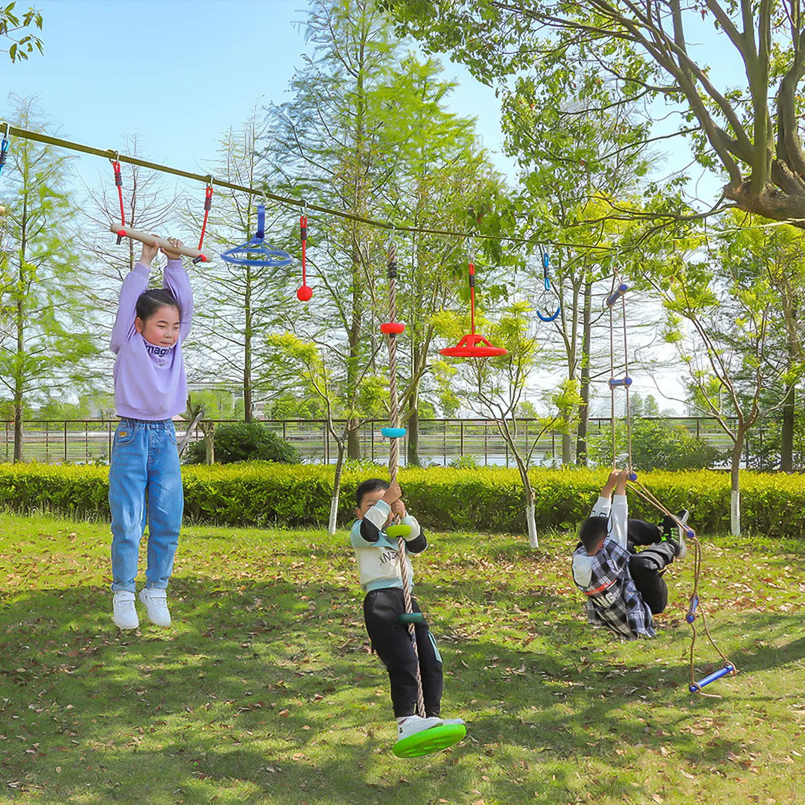 Kids Hanging Fitness Ring Heavy Duty Indoor Arm Strength Training Ring Plastic Nylon Iron Core Exercise Handle for Children