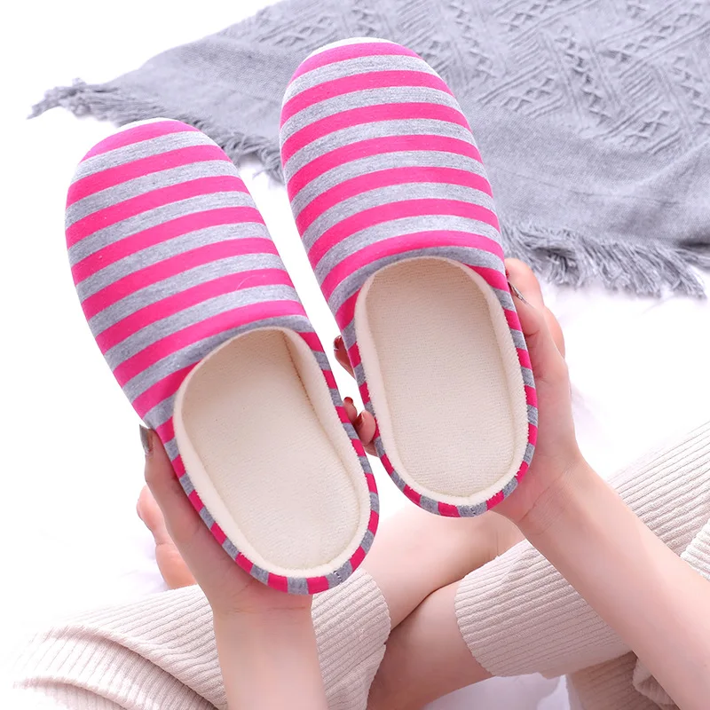 Women Slippers Home Soft Striped Flats Indoor Light Comfort Floor Shoes Men Silence Slides Bedroom Japanese Style Flip Flops