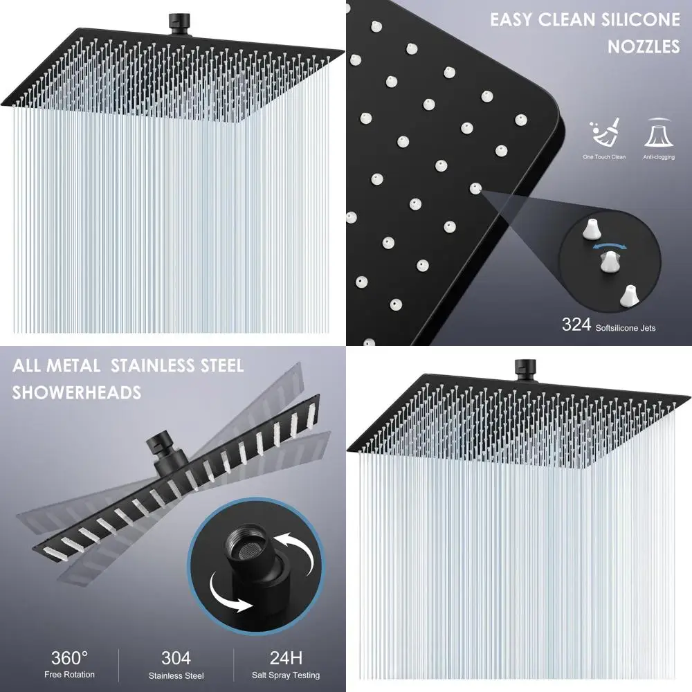 

16 Ceiling-Mounted All-Metal 304 Stainless Steel Large Rain Shower Head with 324 Silicone Nozzles