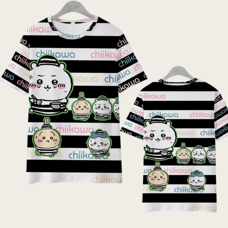 Chiikawa ist überall hier! Weiche, niedliche Cartoon-3D-Print-T-Shirts für Erwachsene Paare, Sportliche Freizeitkleidung, atmungsaktiv, kurze Ärmel, Familien-Matching – Detail 6