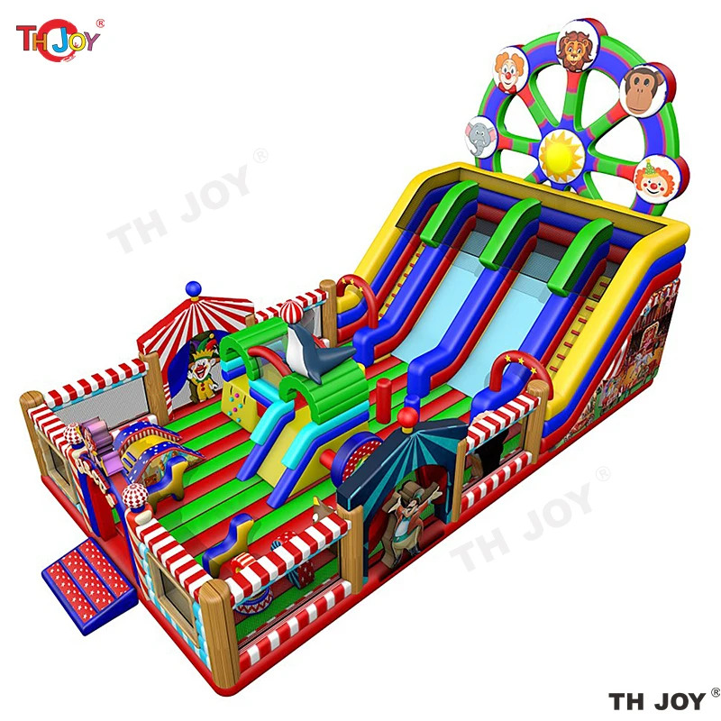 15x8m Circus Clown castle inflatable bouncer slide funcity, Ferris Wheel Inflatable Bouncy Castles, inflatable playground combos