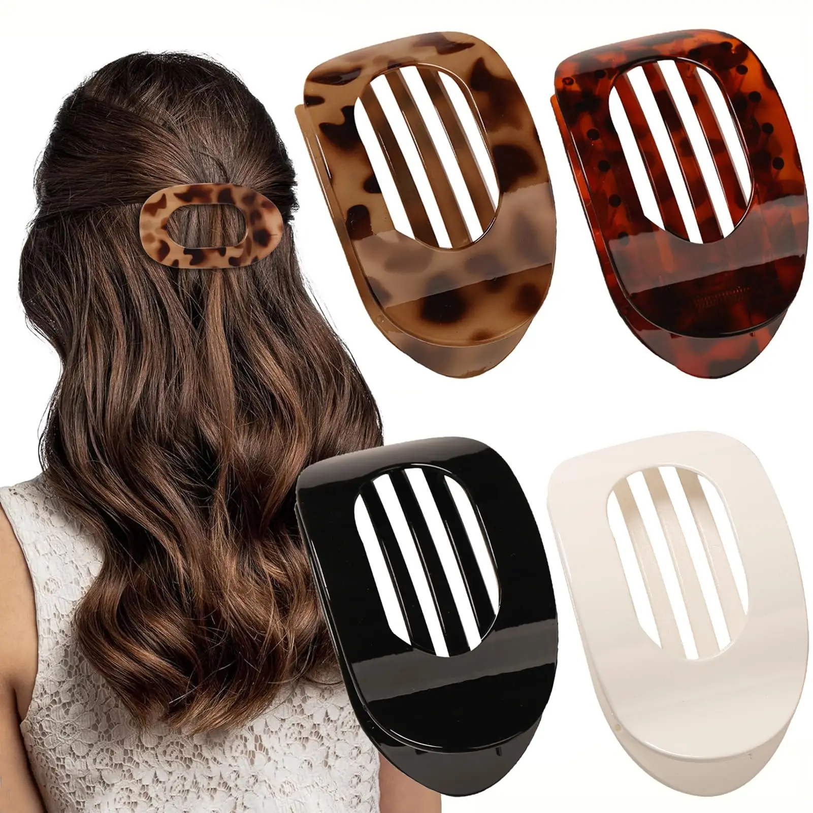 

4-Piece Retro Round Leopard Hair Clips for Women - Large Flat Round French Jaw Clips, Stylish & Durable Hair Barrettes