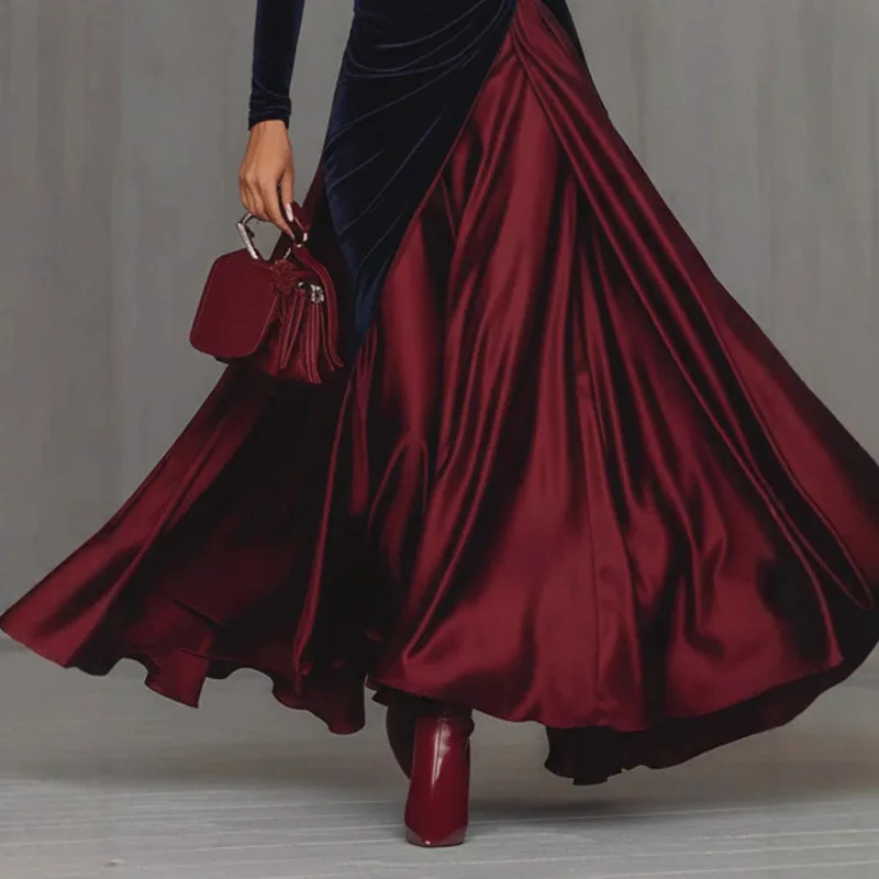 벨벳 새틴 패치워크 맥시 드레스 여성용 핏 앤 플레어 터틀넥 긴 소매 우아한 파티 클럽 이브닝 레트로 드레스