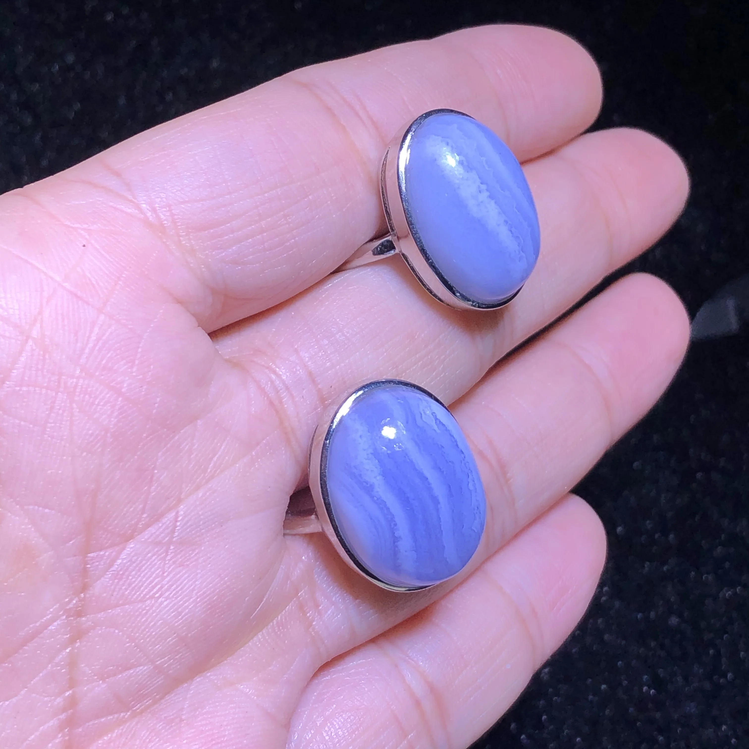 1 Pc Fengbaowu Natural Purple Blue Lace Agate Ring 925 Sterling Silver Reiki Healing Stone Fashion Jewelry Gift Women