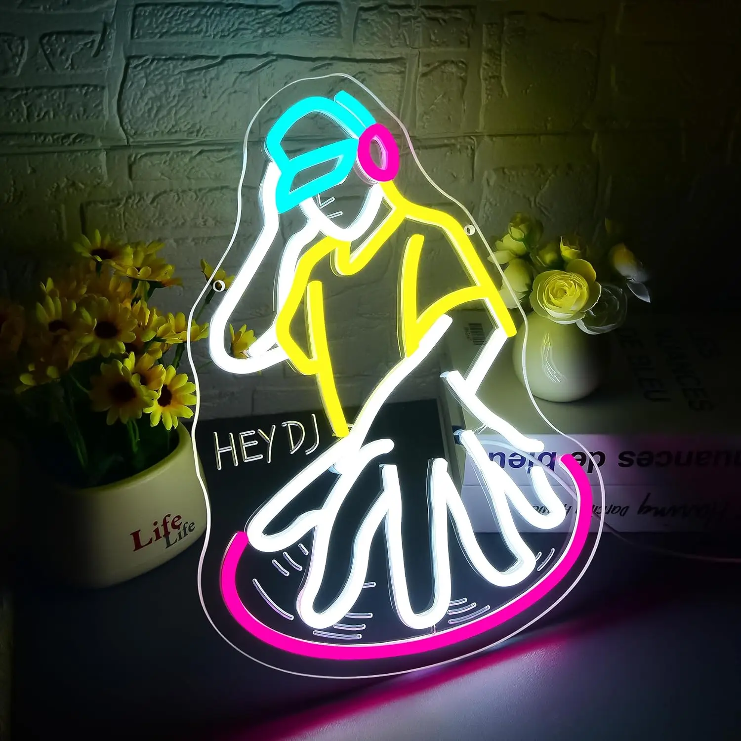 DJ Player Neonowy Znak Świetlny LED Dekoracja Ścienna do Męskiej Jaskini, Pokoju Muzycznego, Studia, na Scenę, do Hali Tanecznej, Baru, Sypialni, na Imprezę, Urodziny