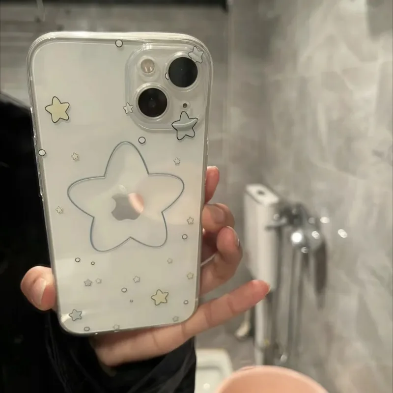 Simple Cute Stars Clear Phone Case For Samsung Galaxy S24 S23 S22 S25 Ultra Plus Transparent Cover S22+ S23+ S24+ S25+ Shell