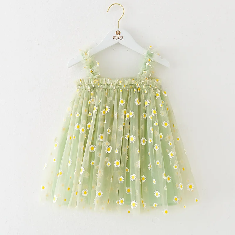 LZH Children Girls Floral Beach Dress Summer Baby Suspenders Daisy Princess Dress Infant Embroidery Sweet Tulle Dress 0-6 Years