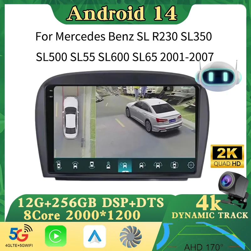 

Android 14 Car Radio For Mercedes SL R230 SL350 SL500 SL55 SL600 SL65 2001 -2007 Navigation GPS Multimedia Player Stereo wifi+4G