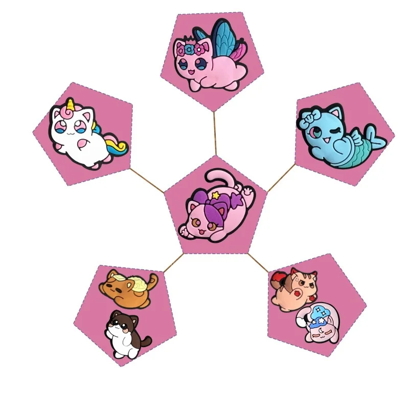 

1/100pcs Cute Cat Shoe Charms PVC Decorations Colorful Clog Buckle Accessories Kids Party Favors Christmas Gifts DIY Craft
