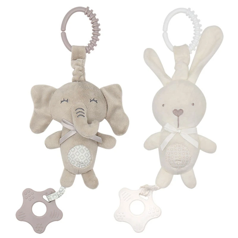 

Cartoon Animal Hand Shaking Bell with Teethers Baby Stroller Pendant Cute Plush Elephant Rabbit Rattle Newborn Interactive Toys