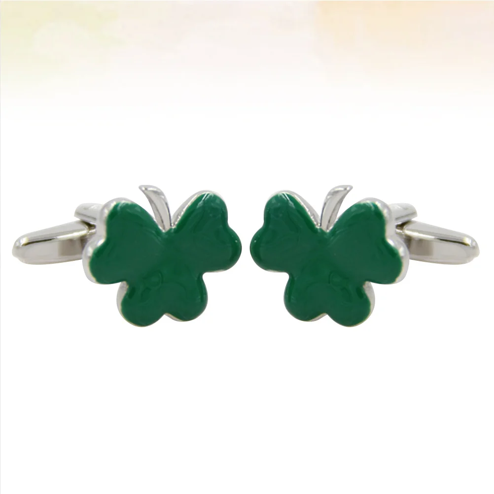 1Pair St Patrick's Day Exquisite Clover Cufflinks Alloy Chrome Plated Golden Copper Jewelry Gift for Men Women