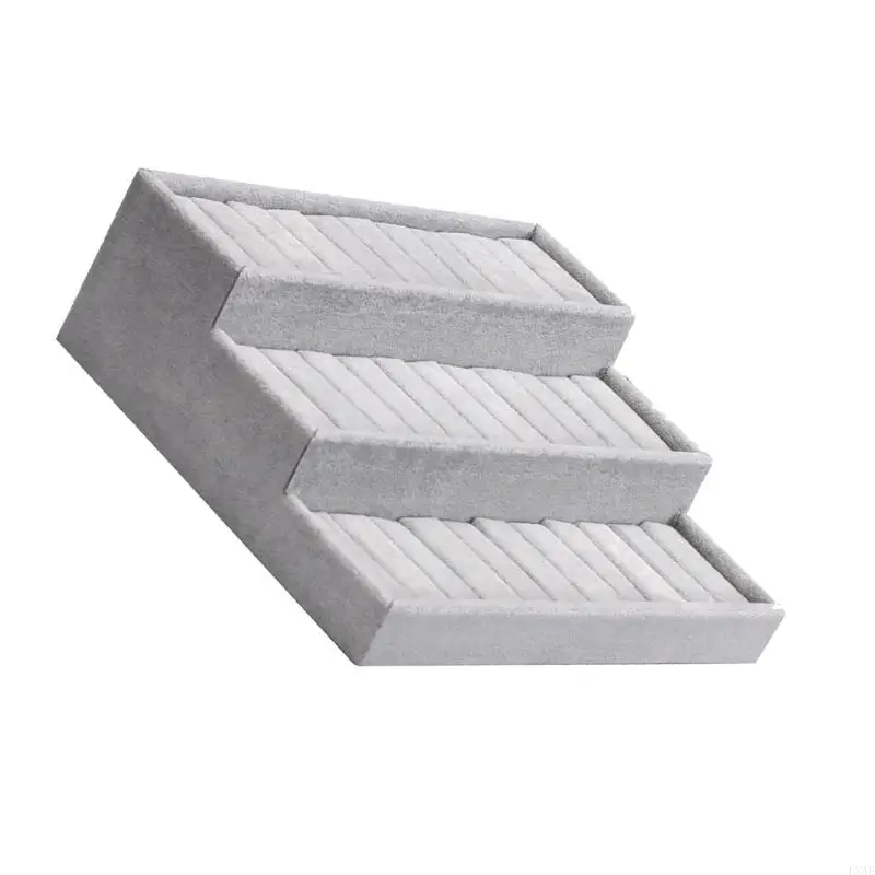 Trapezoid Jewelry Organizers 3 Tiers Frosted Velvets Surfaces Structure
