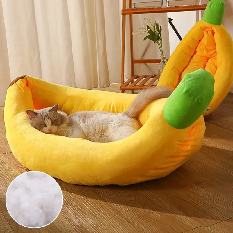 Dogs Bed Cozy Banana Shaped Nest Pets Bed Durable Detachable &Washable Plush Soft Puppy Cushion Pet Nesting Bed for Pet Supplies