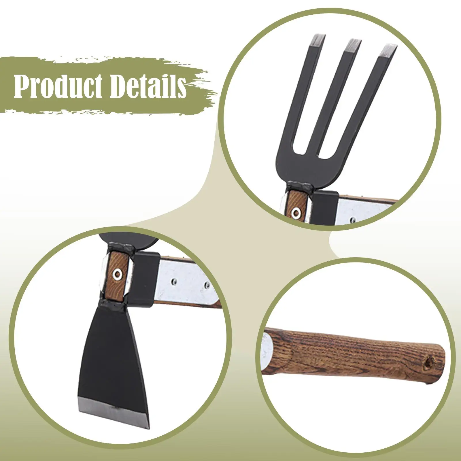 

Hoe and Cultivator Garden Rake Carbon Steel Wood Handle 2 in 1 Sturdy Hand Tiller for Yard Cultivating Planting Gardening