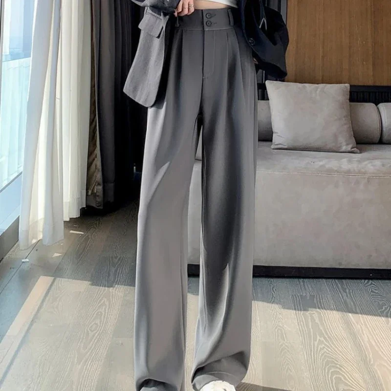 Elegante Breite Bein Hosen Frauen Koreanischen Stil Hohe Taille Schwarz Baggy Hosen Büro Damen Mode Lose Anzug Hosen Streetwear 2024