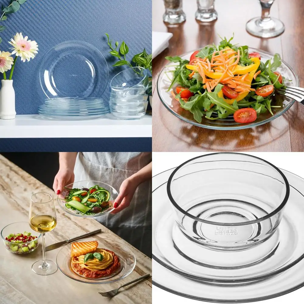 

Набор столовой посуды из прозрачного стекла, 12 предметов — круглые тарелки, миски и сервировочные блюда для столовой и вечеринок