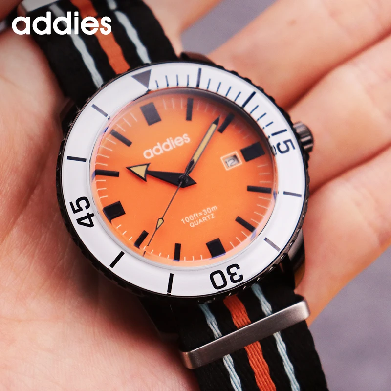 Addies New Fashion ساعة تناظرية للرجال رياضية خارجية 50 متر مقاومة للماء كوارتز ساعة مع حزام نايلون ساعات رجالية فاخرة