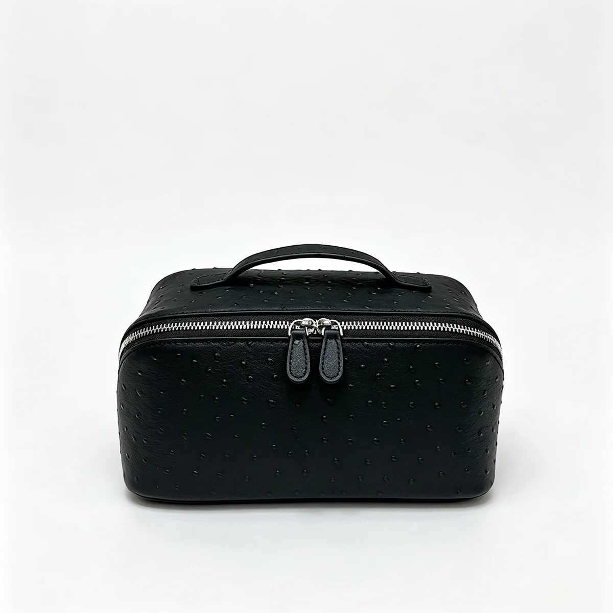 Echte Rindsleder-Kosmetiktasche mit Straußenmuster, Tragbare Reisetasche für Make-up und Toilettenartikel mit Reißverschluss – Detail 21