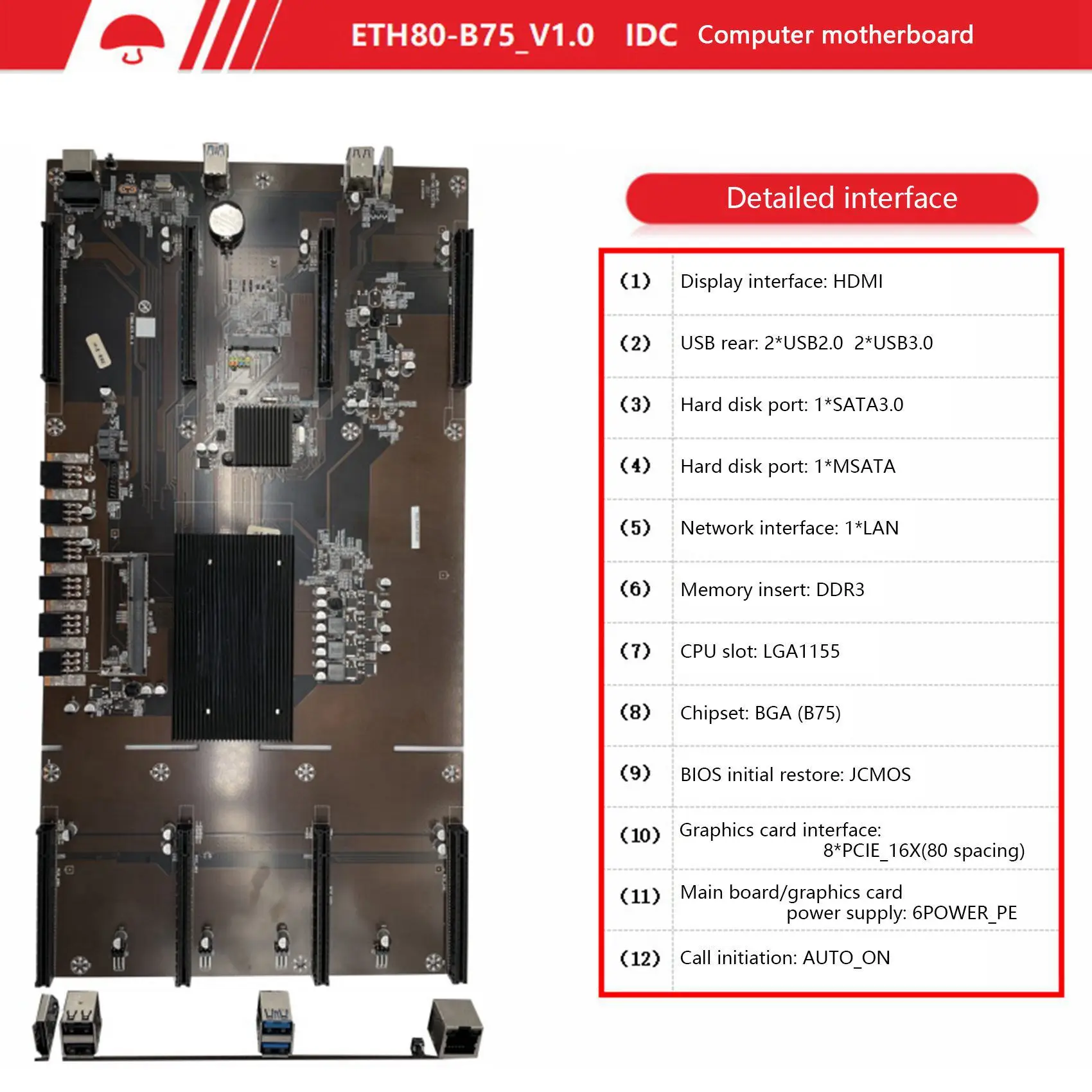 Carte mère minière ETH80 B75 BTC, processeur G1610, ventilateur de refroidissement CPU, 8XPCIE 16X LIncome 1155, prise en charge 1660, 2070, 3090
