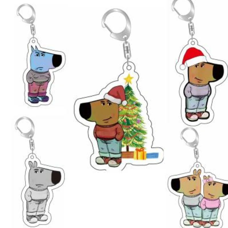 Cute Dog Head Anime Just A Chill Guy Meme Cartoon Acrylic Keychain Christmas Gift Bag Jewelry Pendant for Friends Holiday Gift