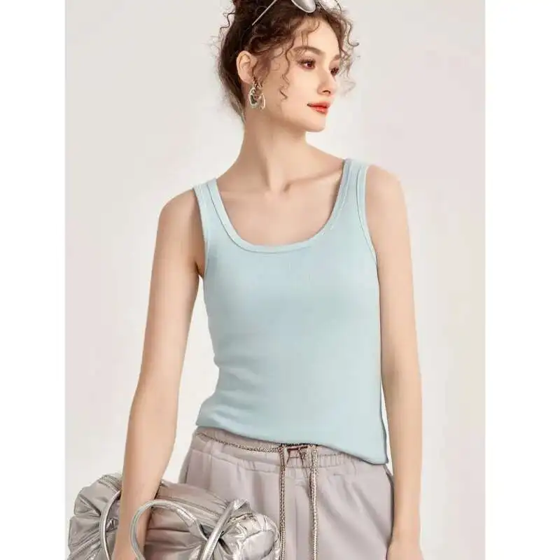 

Summer Sleeveless Tank Tops women U-neck 48%Lyocell,4%Wool,5%Acetate Camisole,Slim Soft Breathable Tops