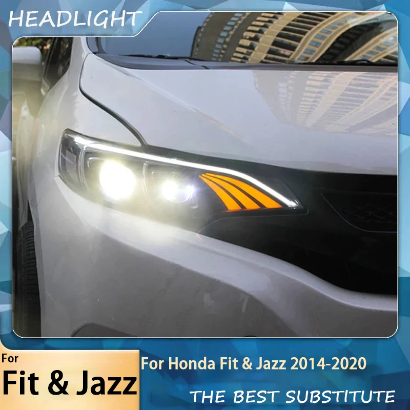 2PCS Car LED Headlights For Honda FIT JAZZ 2014-2020 Red Demon Eyes Front Lamp White DRL Amber Turn Signal Light Assembly