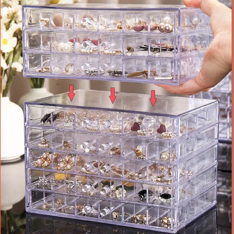 Jewelry Organizer Cosmetic Storage Box Organizer Nail Art Diamond Display Stand Drawer Transparent Acrylic Plastic Box Stackable