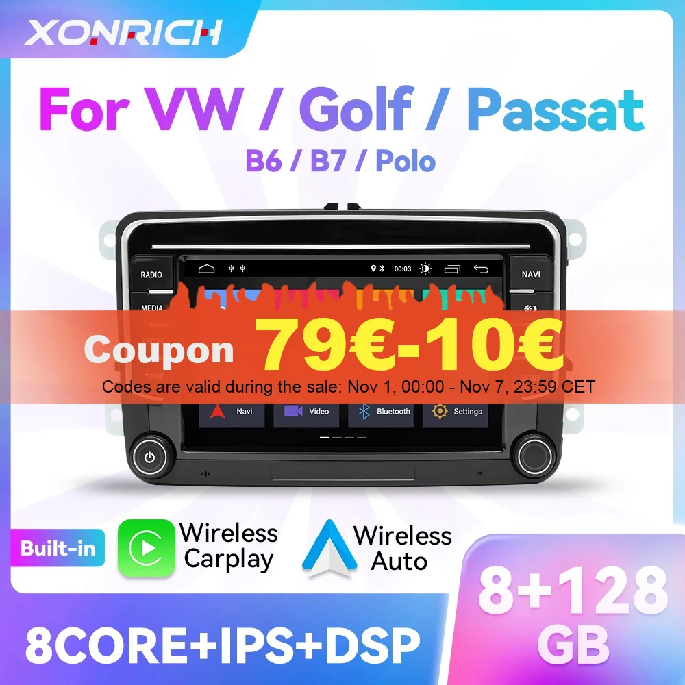 Wireless Carplay Android 12 8GB Car Radio Multimedia For VW/Volkswagen/Golf/Passat/b7/b6/Skoda/Seat/Octavia/Polo/Tiguan DSP RDS