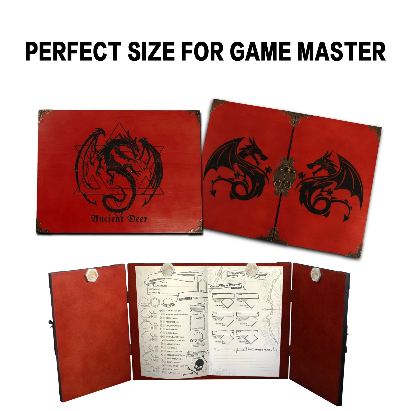 DM Screen-Écran de maître de donjon en bois, D & D inspectés, écran personnalisé, cadeau de donjon et de dragons artisanaux, dés du MDN, jeux GM