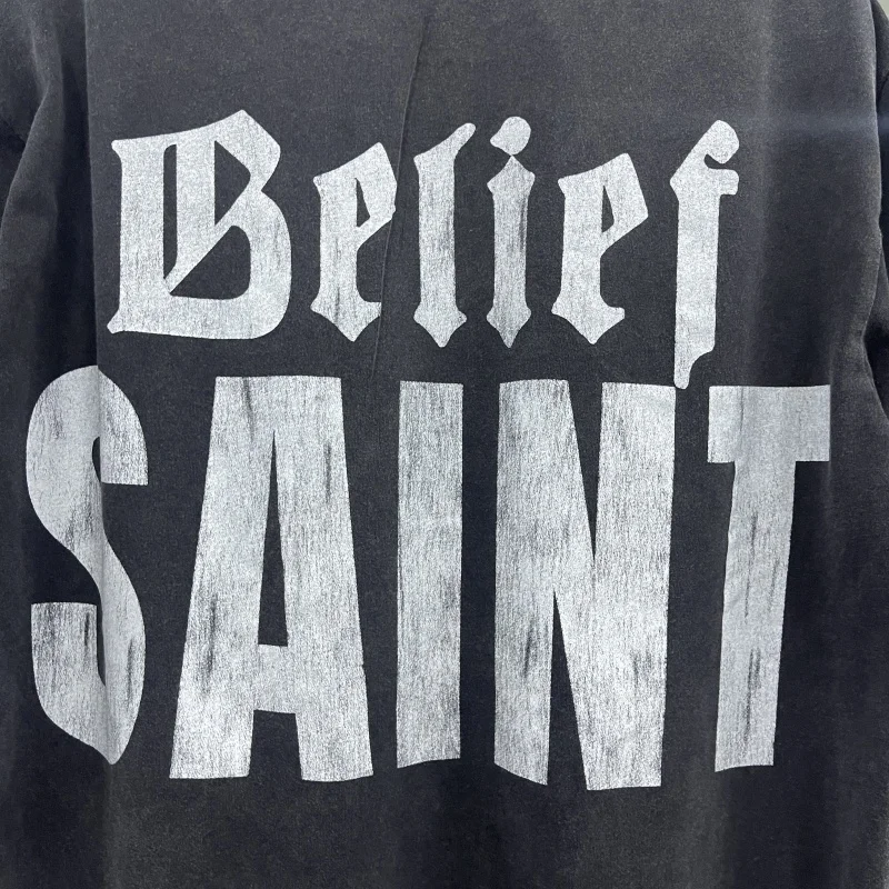 Saint Michael T Shirt High Street Retro Portrait Letter Print Short Sleeved Men Women Wash Do Old Round Neck T-shirt