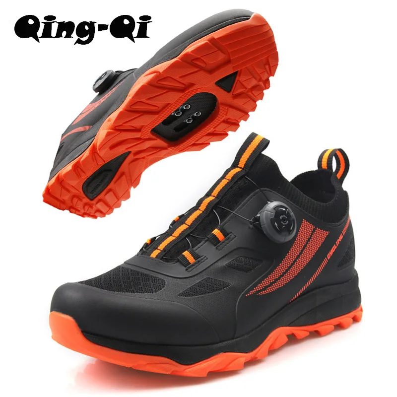 QQ-TB122-B2106 Gravel Road Bicycle Sneakers for Mens Flat&Self-locking Mens MTB Cycling Shoes Wearable Mountain Bike Shoes 40-49