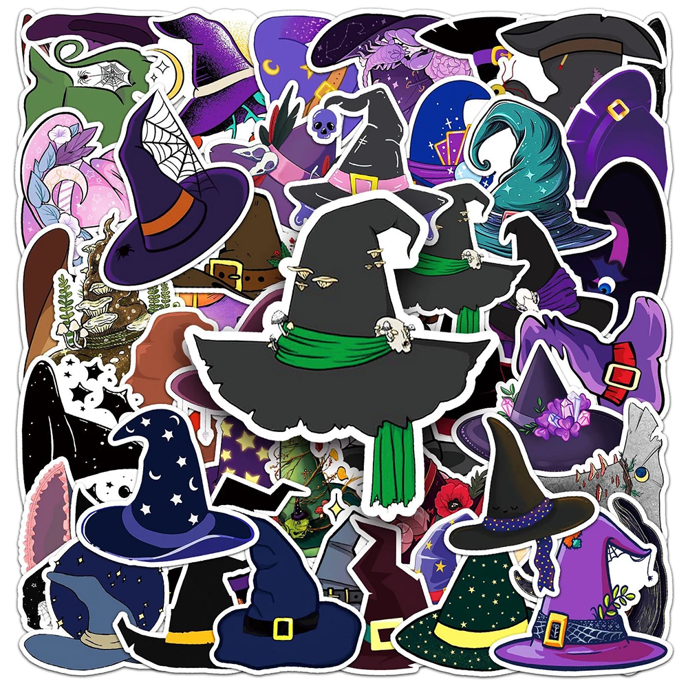 10/30/50pcs Gothic Cartoon Magic Witch Hat Creative Stickers Vintage Decals Toy DIY Skateboard Phone Luggage Waterproof Sticker