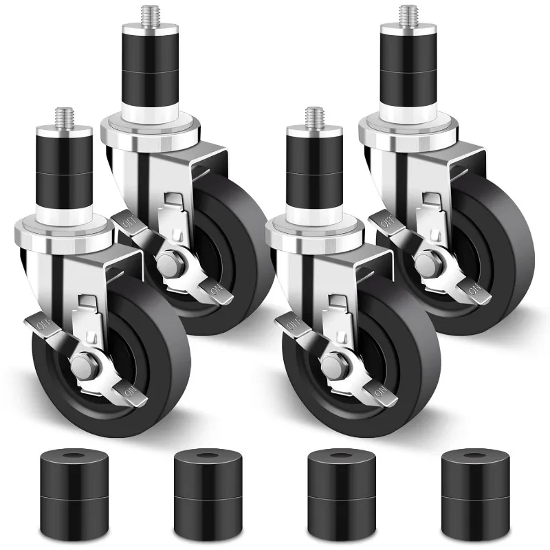 

4 Inch Work Table Caster Wheels, Expanding Stem Table Wheels with Brake 1200 LBS, Prep Table Casters Fit Both 1-1/2"