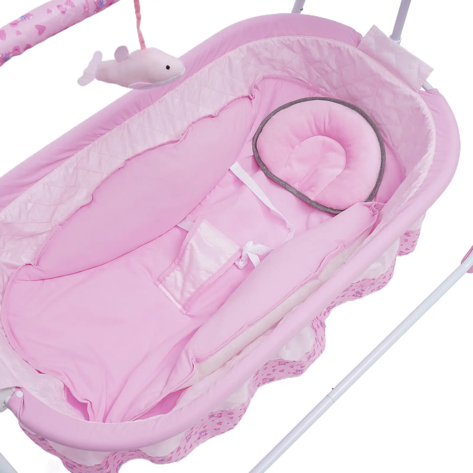 Berço elétrico do bebê berço com balanço automático, rosa cama recém-nascido, berço do sono e Mat