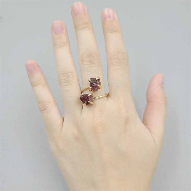 Fashion Natural Stone Powder Crystal Amethyst Adjustable Ring for Women Personalized Stainless Steel Ring Jewelry Accessories