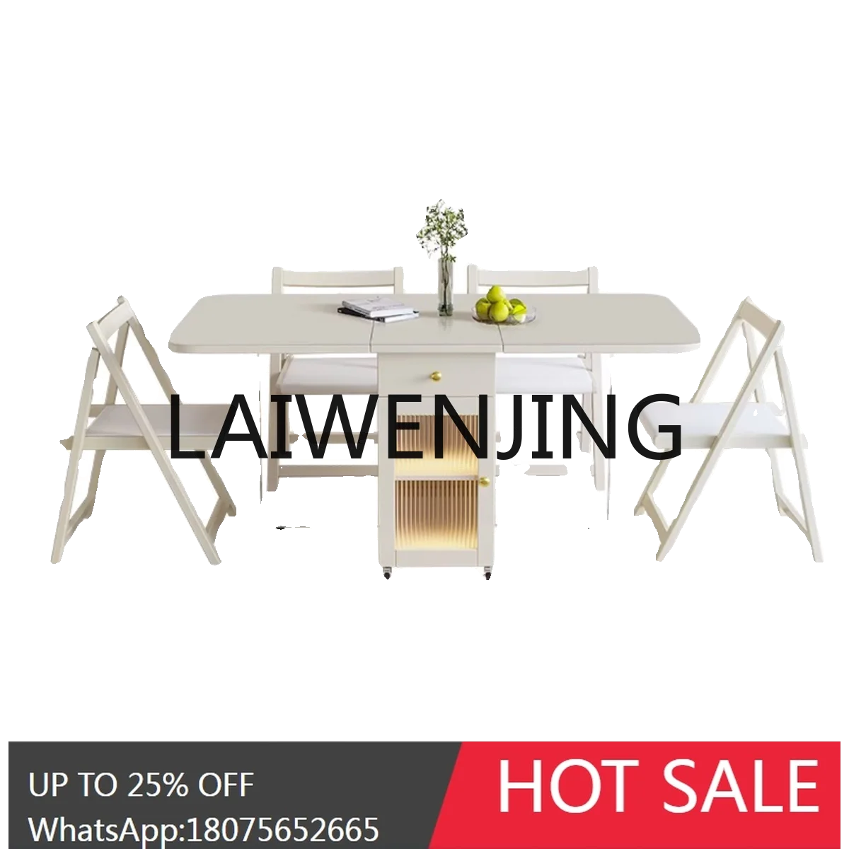 Cream wind dining table folding household telescopic acrylic movable multi-functional rock plate dining table