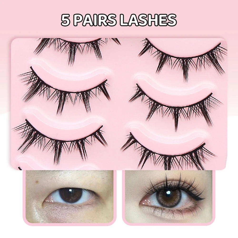 

5 Pairs Whole Strip Lashes Natural Manga False Eyelashes Short Hard Band Korean Idol Fake Lashes Extension Makeup Tools
