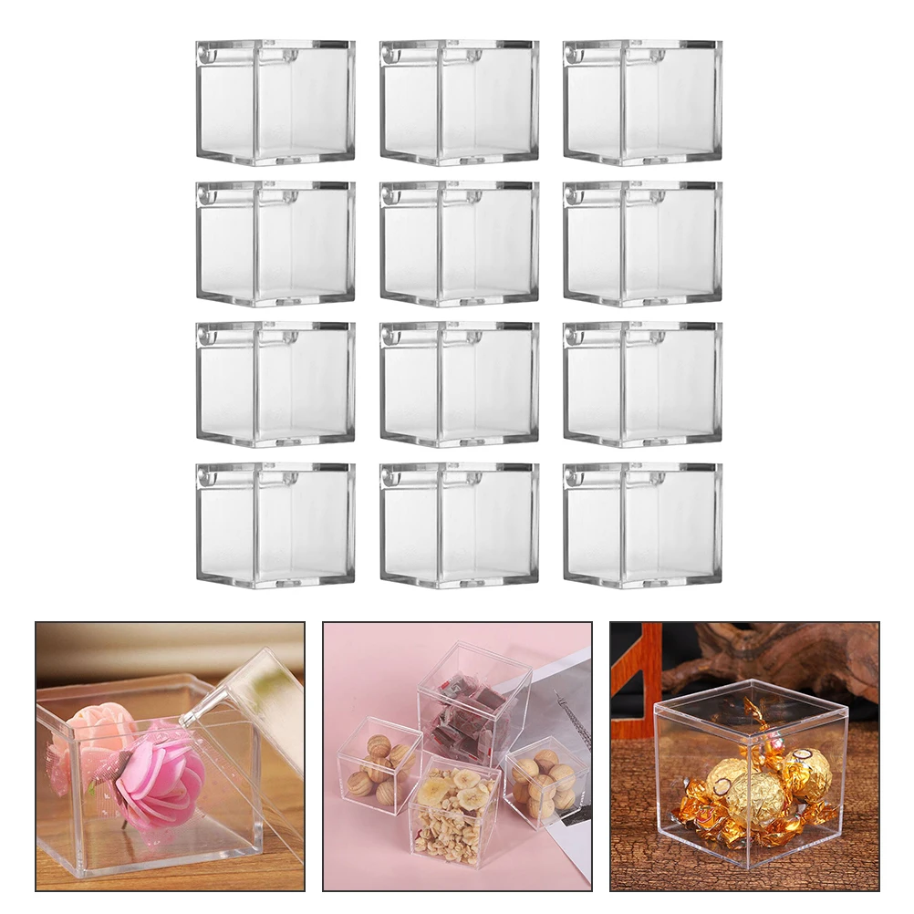 

12 Pcs Candy Box Transparent Cube Boxes for Chocolates Wedding Jewelry Candies Clear Favor