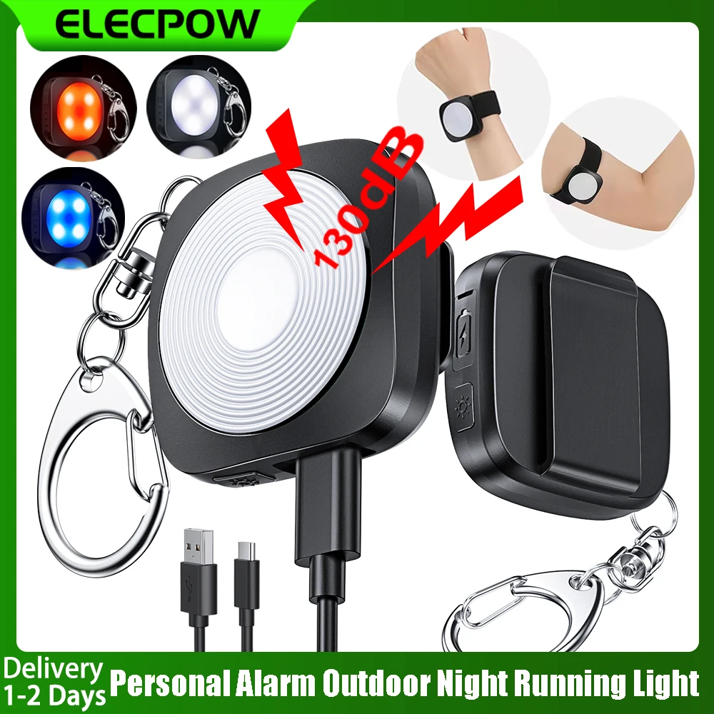 

Elecpow 130dB Personal Defense Safety Alarm With Key Chain 4 Light Modes LED Emergency Light Type-C Charging Back Clip Design