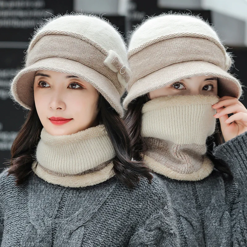 New Women\'s autumn and winter winter warm cycling bib and hat two-piece set, plus wool neck cap