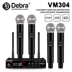 Debra VM304 4-channel wireless microphone system, handheld microphone set, 80m range, suitable for karaoke, church, parties