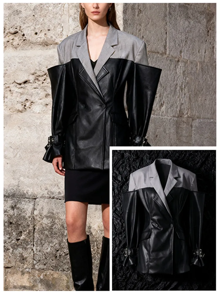 

Street Sle k Patchwork Women's Jaet Individuatic Casual Pure Linen Material Waist-Cinching Design